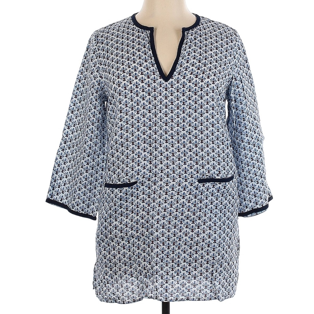 Tory Burch Navy and White Printed Swim Coverup Tunic